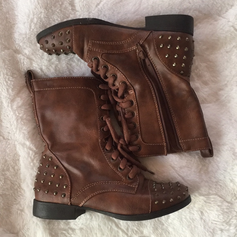 ✨Brown Studded Combat Boots